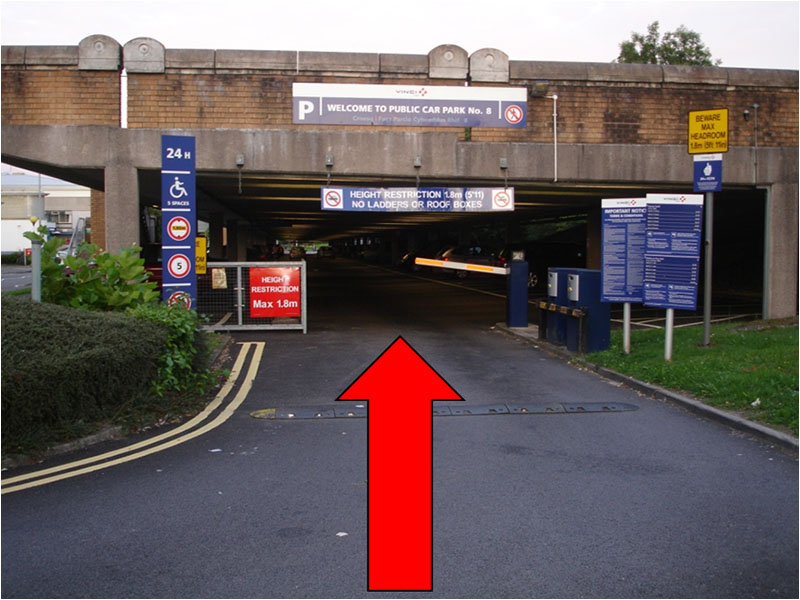 If you are driving from the West (e.g., Swansea), you will enter this car park