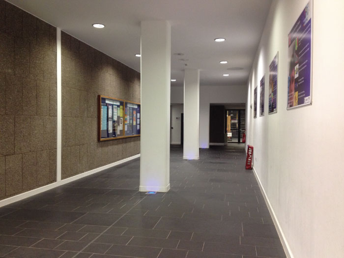 Turn right from reception and walk till the end of the corridor and then turn left