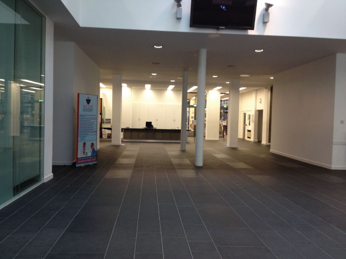 View inside the building with the Doctors Academy stand seen on the day of a course