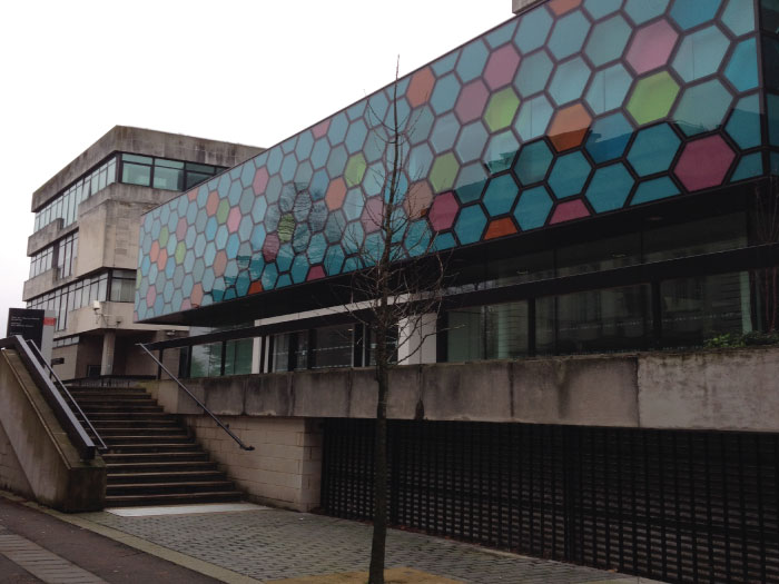View of the venue when walking towards the building from Colum Road side