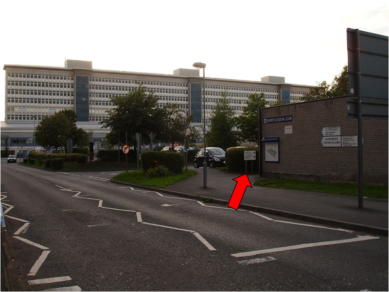 When you come out of the multi-storey car park, turn left and walk towards the main reception